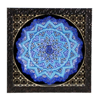 Assiette Décorative en Cuivre Peinte à la Main avec de l’Émail Minakari Persan Ciel Bleu