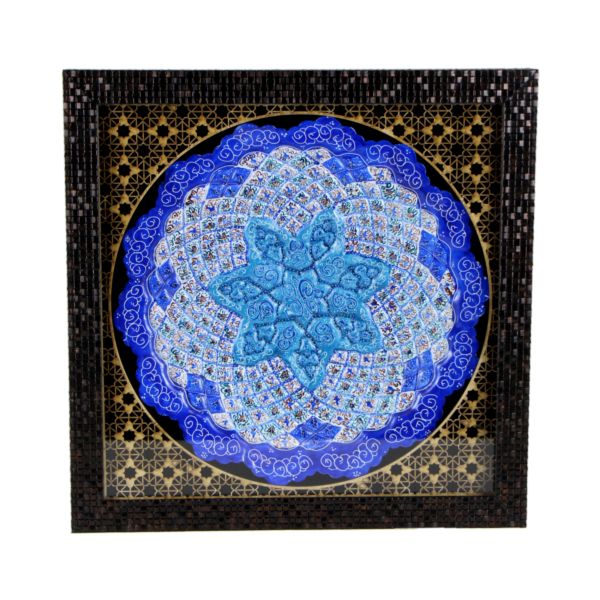 Assiette Décorative en Cuivre Peinte à la Main avec de l'Émail Minakari Persan Océan