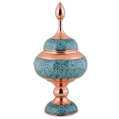 Sucrier persan artisanal en cuivre incrusté de turquoise Taban