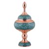 Sucrier persan artisanal en cuivre incrusté de turquoise Hamedi
