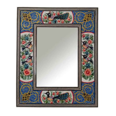 Cadre de miroir en bois persan – Fleurs & Oiseaux Khatamkari