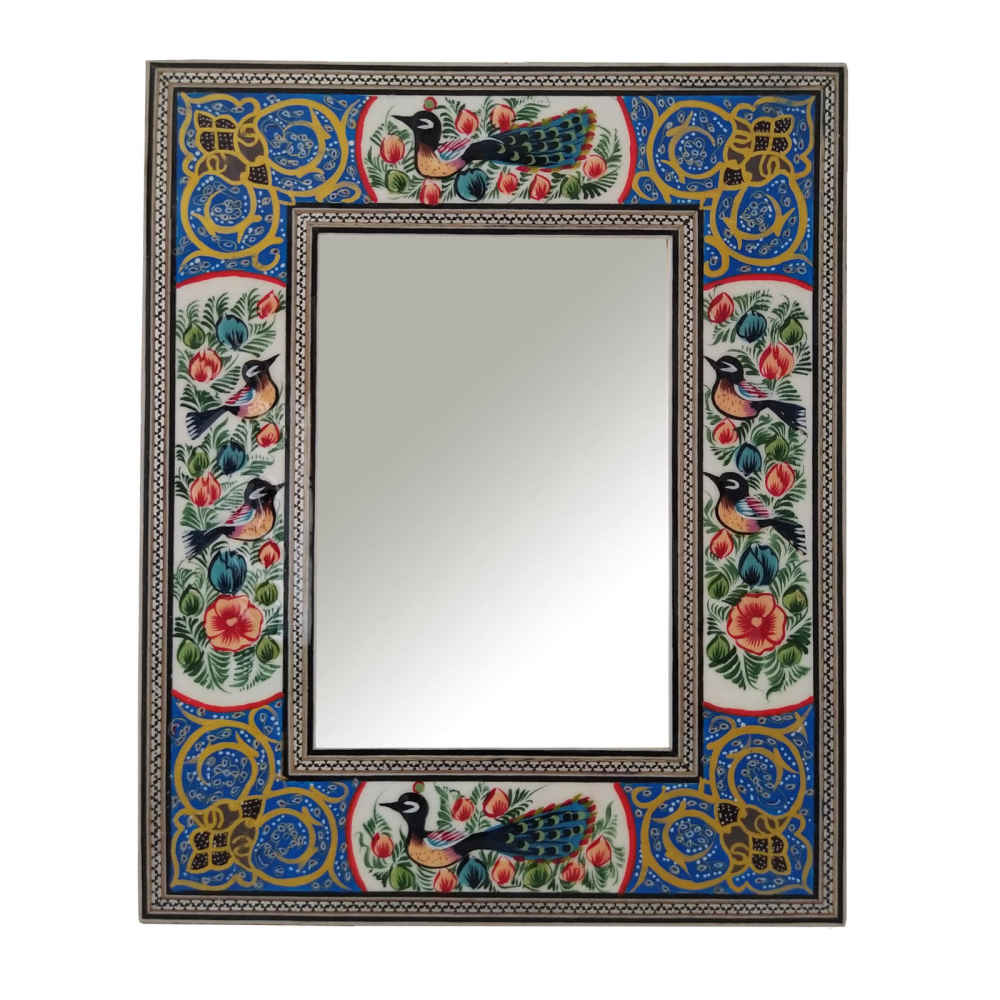 Cadre de miroir en bois persan – Fleurs & Oiseaux Khatamkari