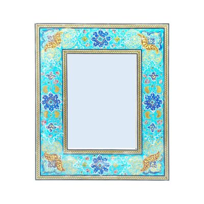 Cadre de miroir en bois persan – Modèle Bleu Khatamkari