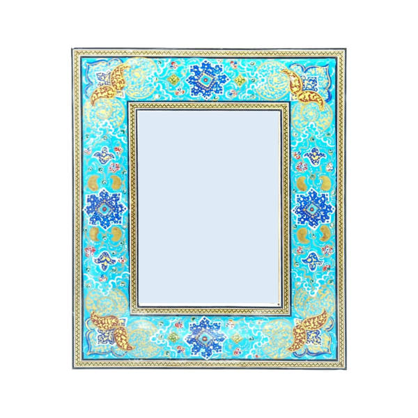 Cadre de miroir en bois persan – Modèle Bleu Khatamkari
