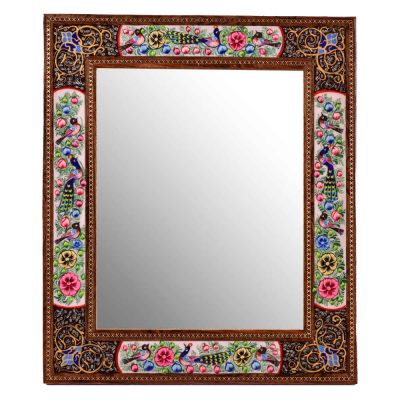 Cadre de miroir en bois persan – Design Paon Khatamkari