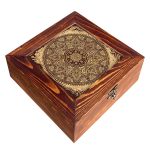 Organisateur en bois persan avec tiroirs pour sachets de thé et noix Mandala