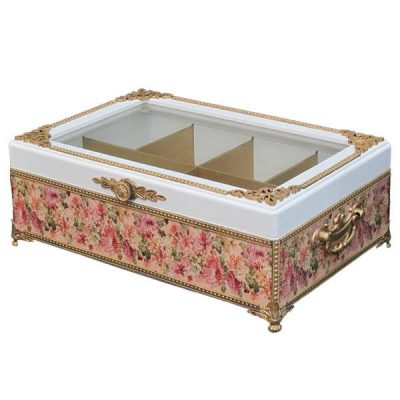 Boîte Organisatrice de Sachets de Thé en Bois avec Coffres Fleur Rose