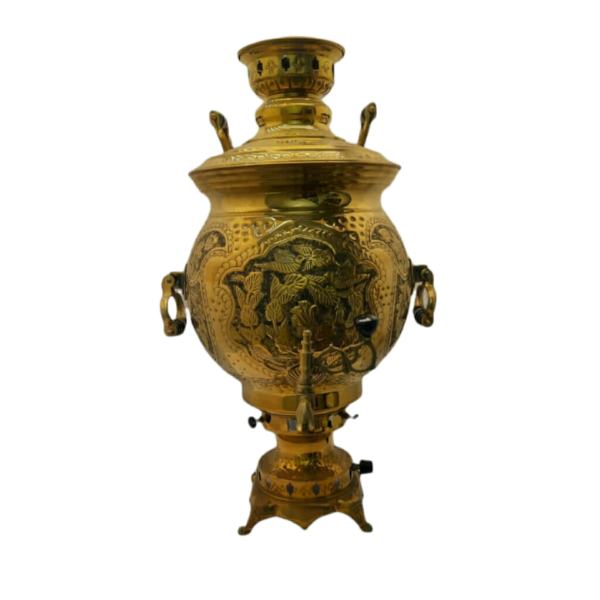 Machine à thé samovar à gaz persan en laiton design traditionnel motifs floraux 8 litres