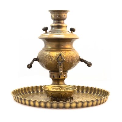 Samovar en laiton persan, théière décorative à charbon, motifs floraux 2 litres