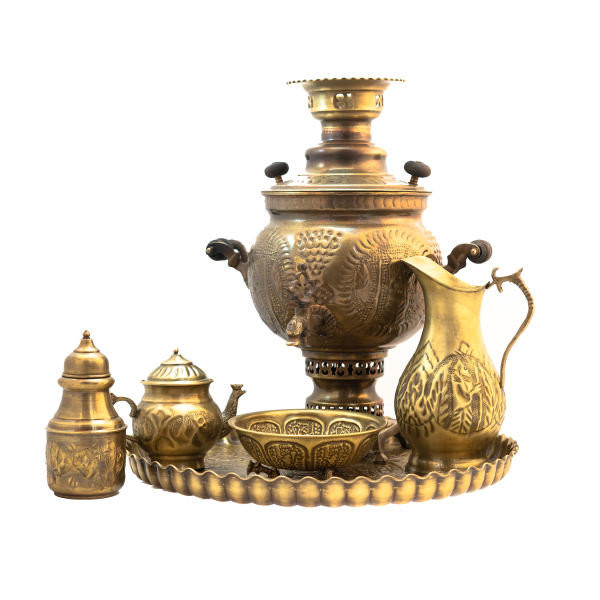 Samovar en laiton persan, théière décorative à charbon, motifs floraux 6 litres