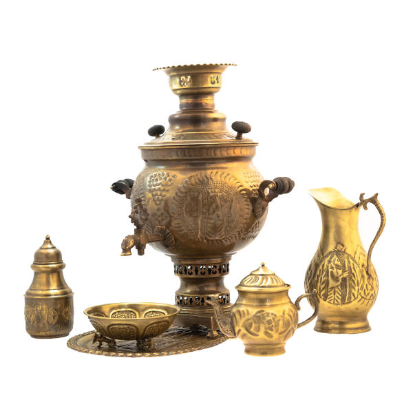 Samovar en laiton persan, théière décorative à charbon, motifs floraux 6 litres
