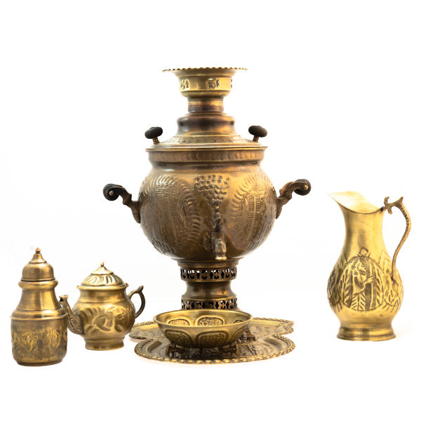 Samovar en laiton persan, théière décorative à charbon, motifs floraux 6 litres