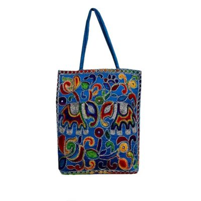 Sac Fourre-Tout Ethnique avec Broderie Baloutche Modèle Bleu