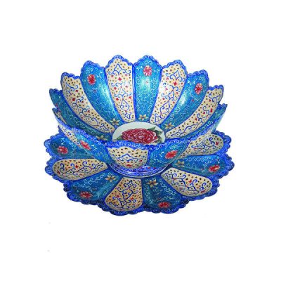 Bol et Assiette Décoratifs en Cuivre Peints à la Main avec de l’Émail Minakari Persan Fleur
