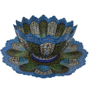 Bol et Assiette Décoratifs en Cuivre Peints à la Main avec de l’Émail Minakari Persan Soleil
