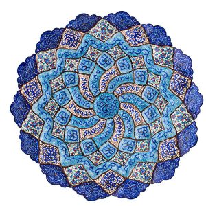 Assiette Décorative en Cuivre Peinte à la Main avec de l’Émail Minakari Persan Bleu Marine