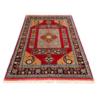 Tapis Persan Fait Main Médaillon Intriqué Mélange de Soie et Laine Laki Rouge