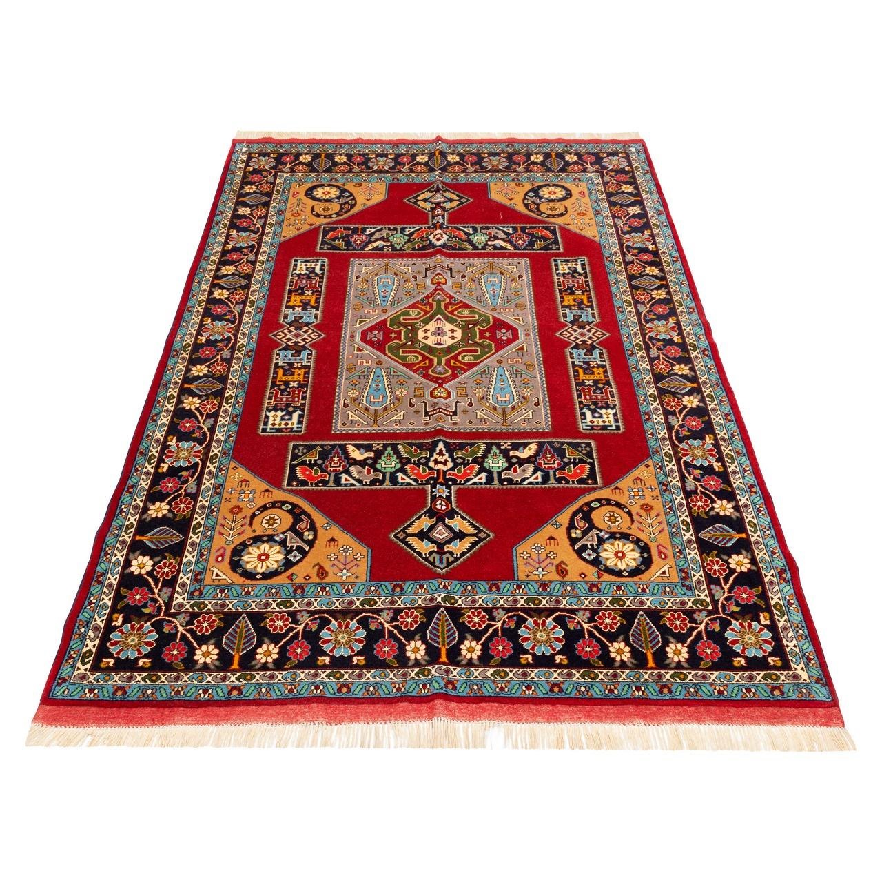 Tapis Persan Fait Main Médaillon Intriqué Mélange de Soie et Laine Laki Rouge