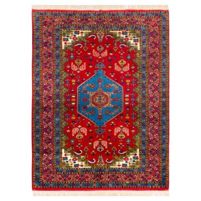 Tapis Persan Fait Main Médaillon Intriqué Mélange de Soie et Laine Laki