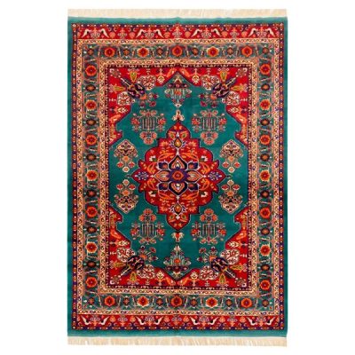 Tapis Persan Fait Main Médaillon Intriqué Mélange de Soie et Laine Tabin