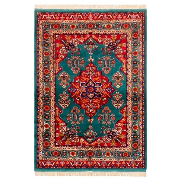 Tapis Persan Fait Main Médaillon Intriqué Mélange de Soie et Laine Tabin