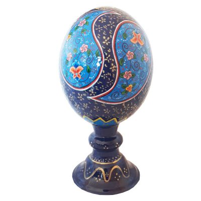 Œuf d’autruche décoratif persan peint à la main – Bleu marine