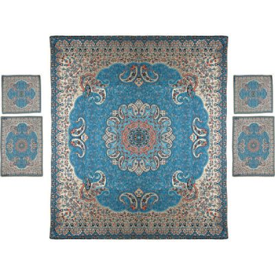 Parure de lit persane – Style oriental, taille double, tissu Termeh – Blue Taban