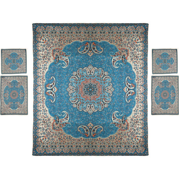Parure de lit persane – Style oriental, taille double, tissu Termeh – Blue Taban