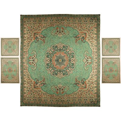 Parure de lit persane – Style oriental, taille double, tissu Termeh – Green Negin