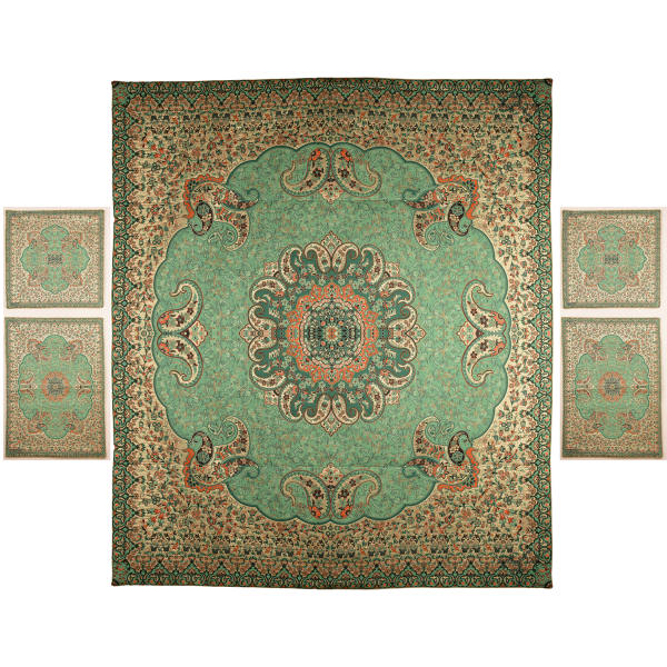 Parure de lit persane – Style oriental, taille double, tissu Termeh – Green Negin