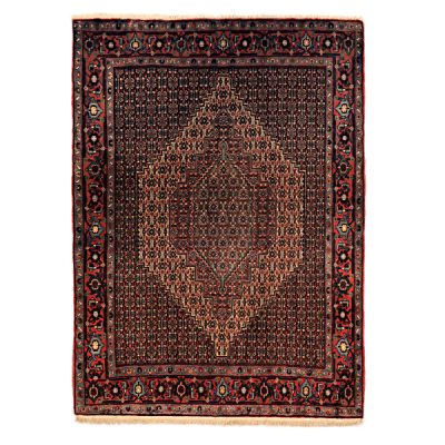 Tapis Persan Fait Main Médaillon Intriqué en Laine Noir Lozi