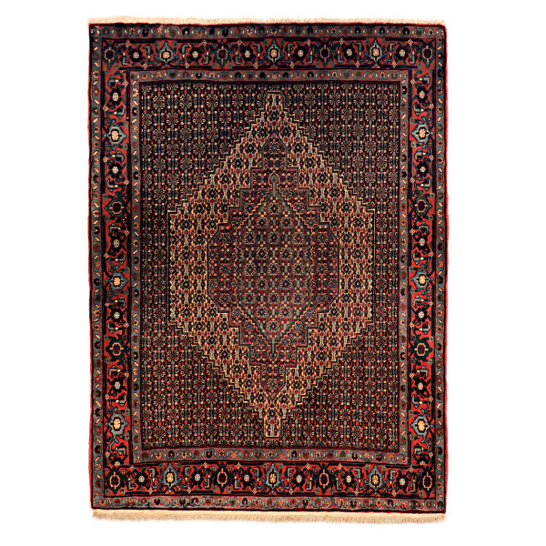 Tapis Persan Fait Main Médaillon Intriqué en Laine Noir Lozi