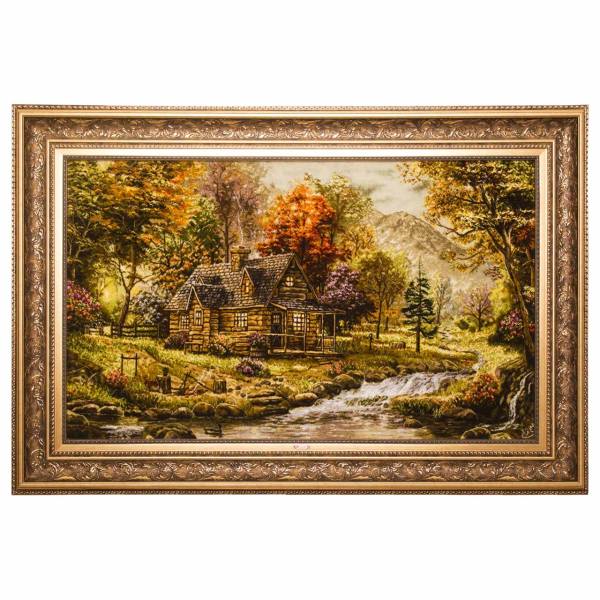 Tapis persan figuratif noué à la main de Tabriz représentant un paysage rural