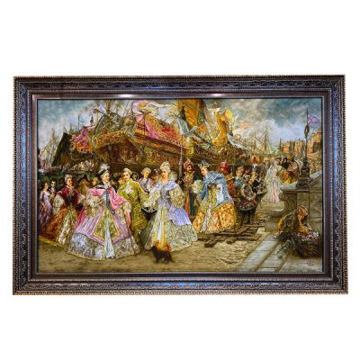 Tapis persan figuratif noué à la main de Tabriz représentant le navire de Napoléon