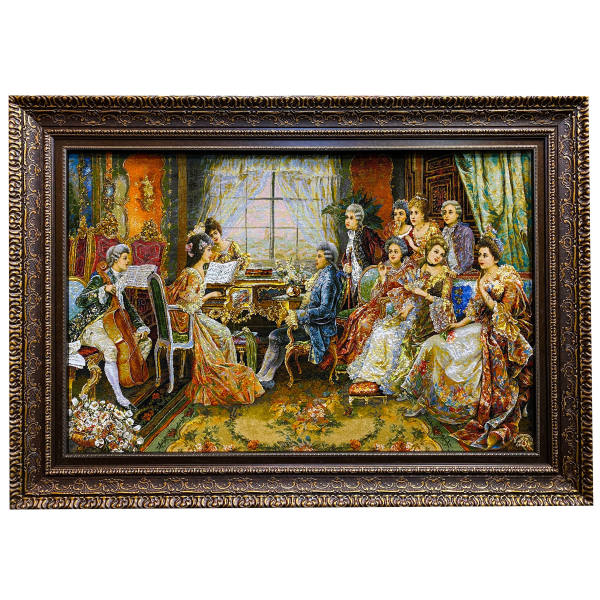 Tapis persan figuratif noué à la main de Tabriz représentant un piano