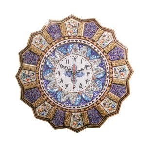 Horloge murale en bois persane artisanale – Art du marqueterie Khatam, Bita