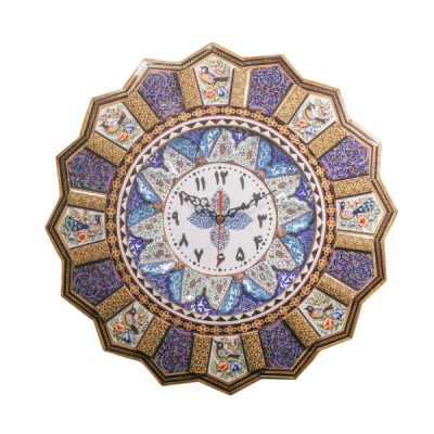 Horloge murale en bois persane artisanale – Art du marqueterie Khatam, Bita