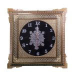 Horloge murale en bois persane artisanale – Art du marqueterie Khatam, Noir