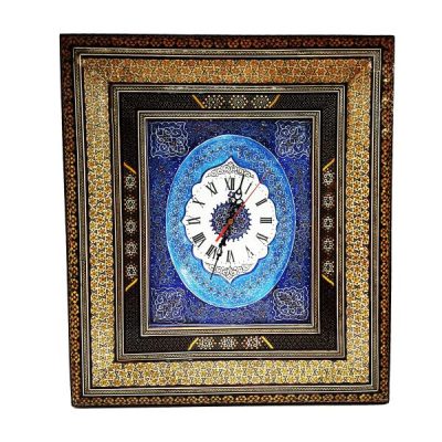 Horloge murale en bois persane artisanale – Art du marqueterie Khatam, Delban