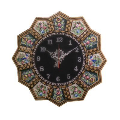 Horloge murale en bois persane artisanale – Art du marqueterie Khatam, Golban