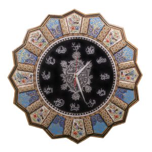 Horloge murale en bois persane artisanale – Art du marqueterie Khatam, Golnaz