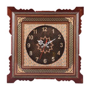Horloge murale en bois persane artisanale – Art du marqueterie Khatam, Hivana