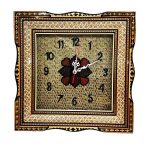 Horloge murale en bois persane artisanale – Art du marqueterie Khatam, Mahan