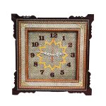 Horloge murale en bois persane artisanale – Art du marqueterie Khatam, Rana