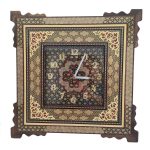 Horloge murale en bois persane artisanale – Art du marqueterie Khatam, Arad
