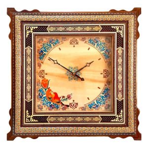 Horloge murale en bois persane artisanale – Art du marqueterie Khatam, Araz