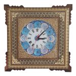 Horloge murale en bois persane artisanale – Art du marqueterie Khatam, Mahla