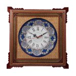 Horloge murale en bois persane artisanale – Art du marqueterie Khatam, Parvaresh II