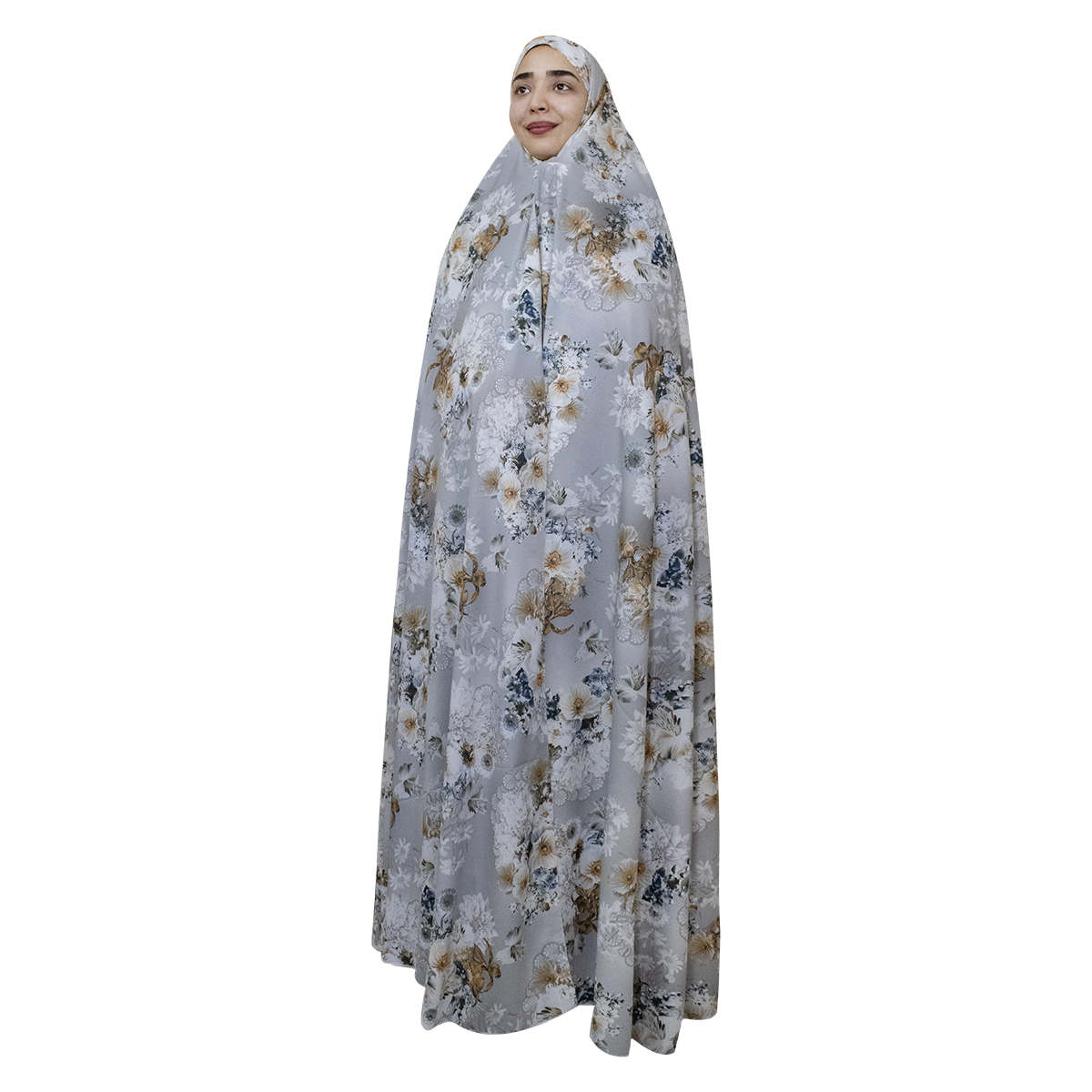 Tchador Culturel Iranien pour Femmes – Coloré, Idéal pour un Usage Quotidien et Namaz, Fleurs Blanches