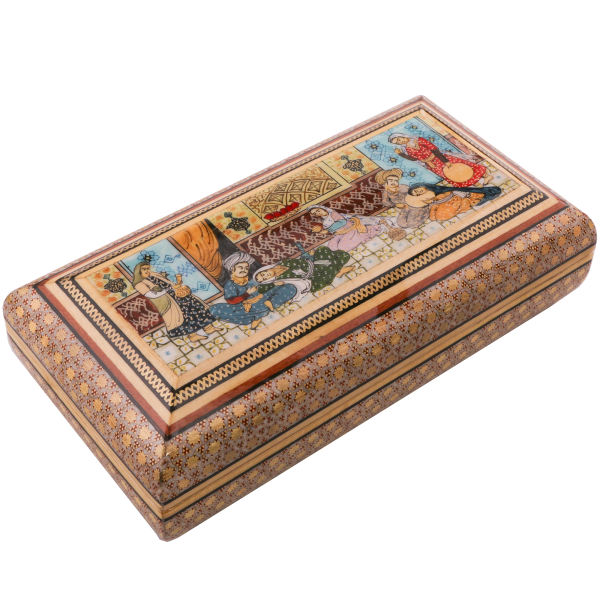 Boîte à bijoux en bois artisanale avec design persan Khatam - Mahtan